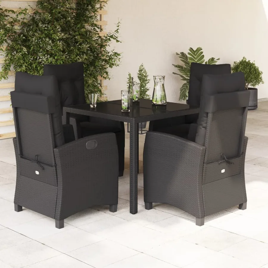 Ensemble à manger de jardin coussins 5pcs Noir Résine tressée