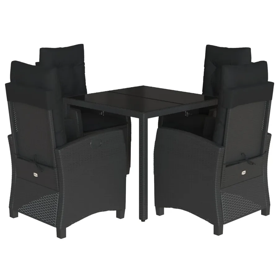Ensemble à manger de jardin coussins 5pcs Noir Résine tressée - 2