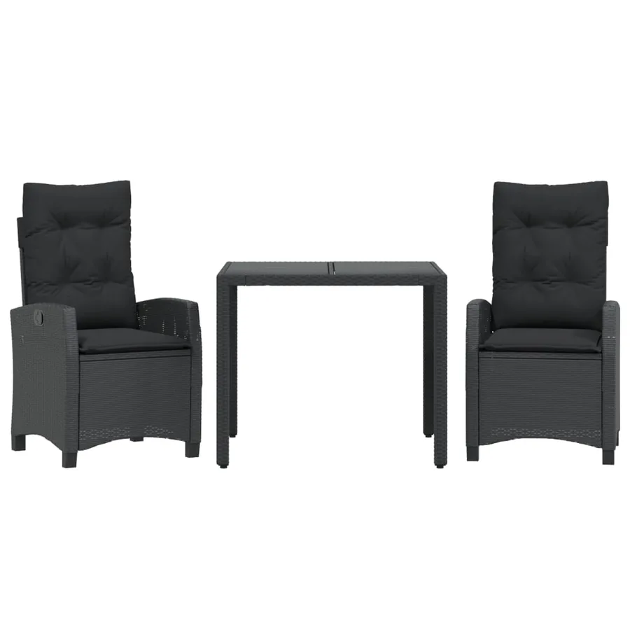 Ensemble à manger de jardin avec coussins 3 pcs Noir - 2