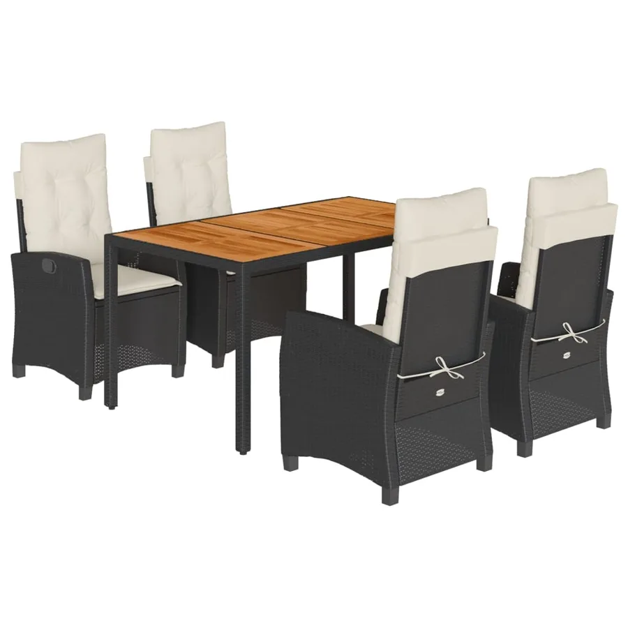 Ensemble à manger de jardin coussins 5pcs Noir Résine tressée - 2