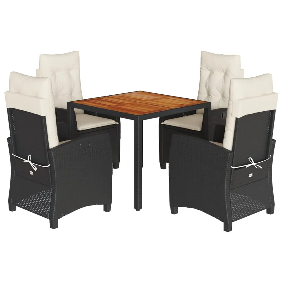 Ensemble à manger de jardin coussins 5pcs Noir Résine tressée - 2