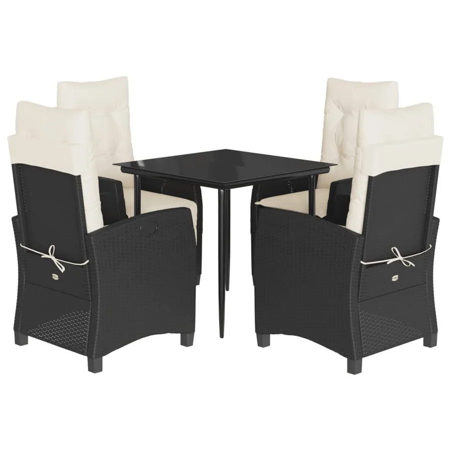 Ensemble à manger de jardin coussins 5pcs Noir Résine tressée - 2