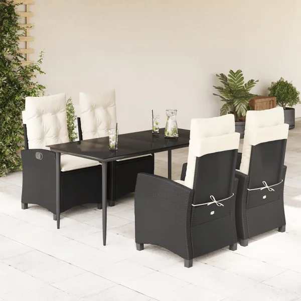 Ensemble à manger de jardin coussins 5pcs Noir Résine tressée