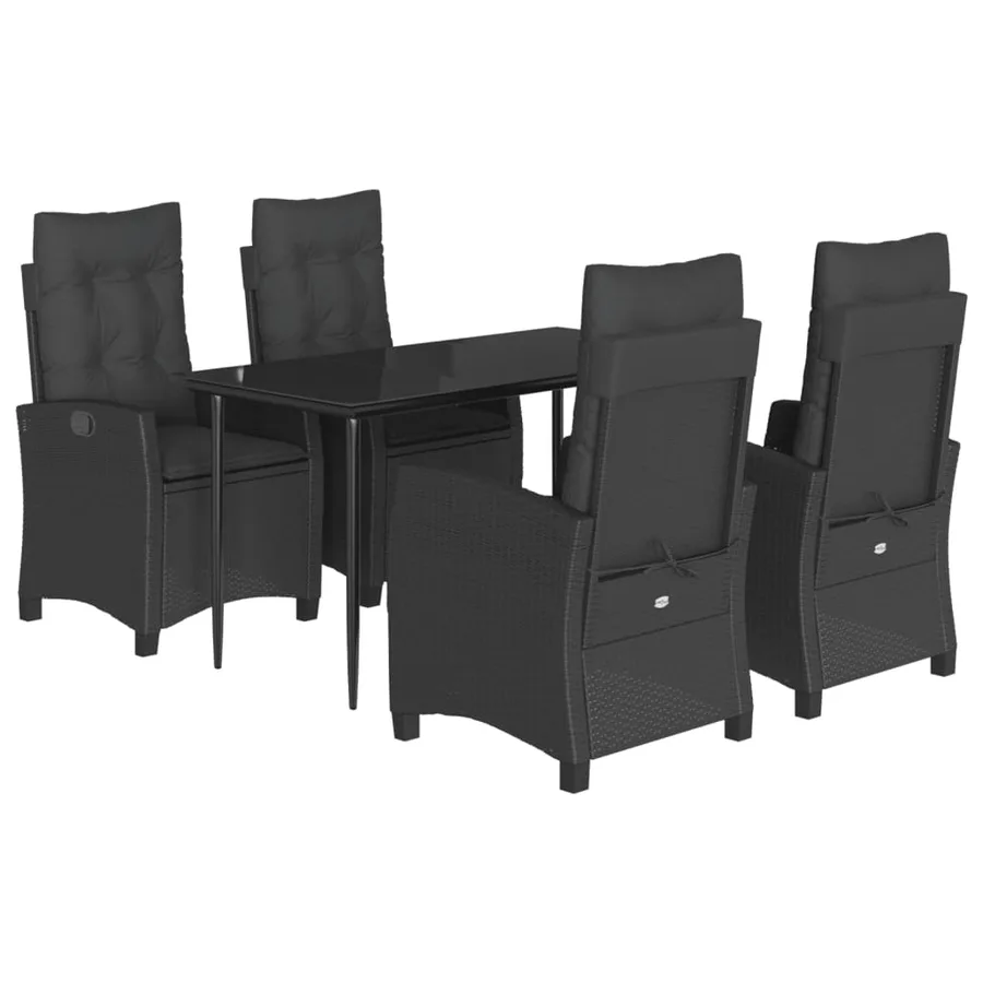 Ensemble à manger de jardin coussins 5pcs Noir Résine tressée - 2