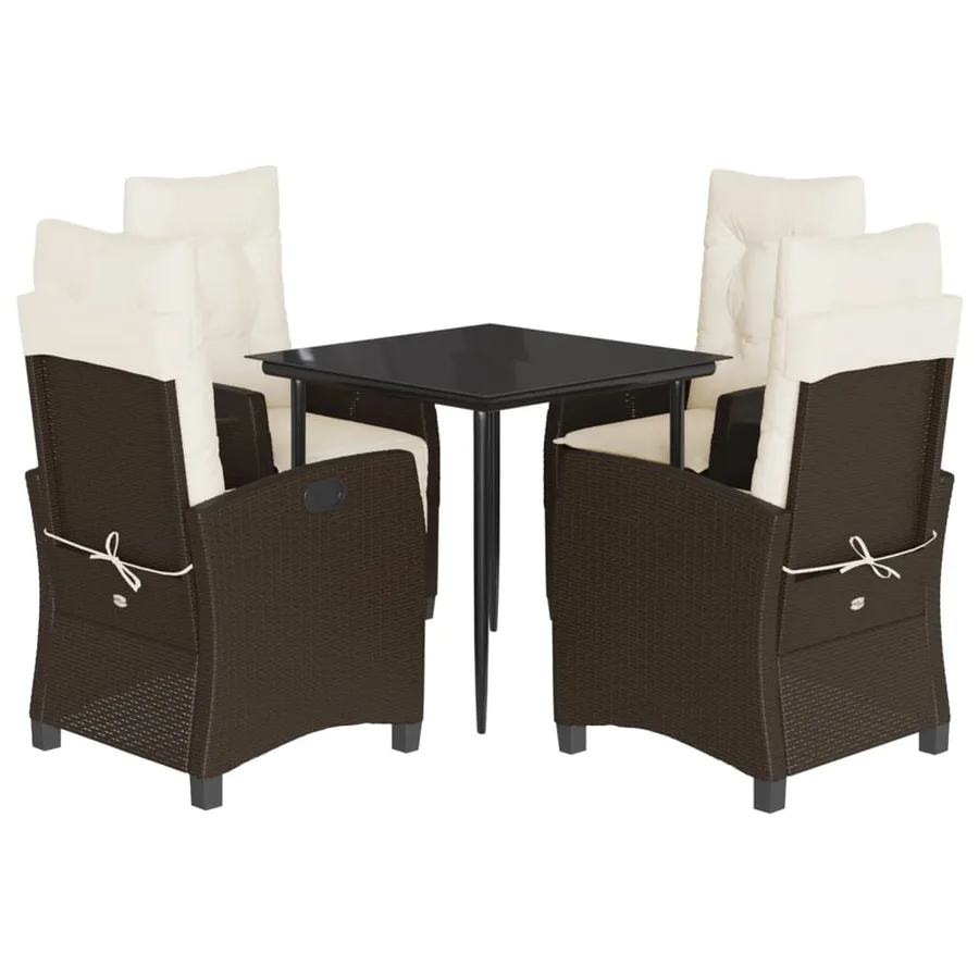 Ensemble à manger de jardin 5 pcs et coussins marron poly rotin - 2