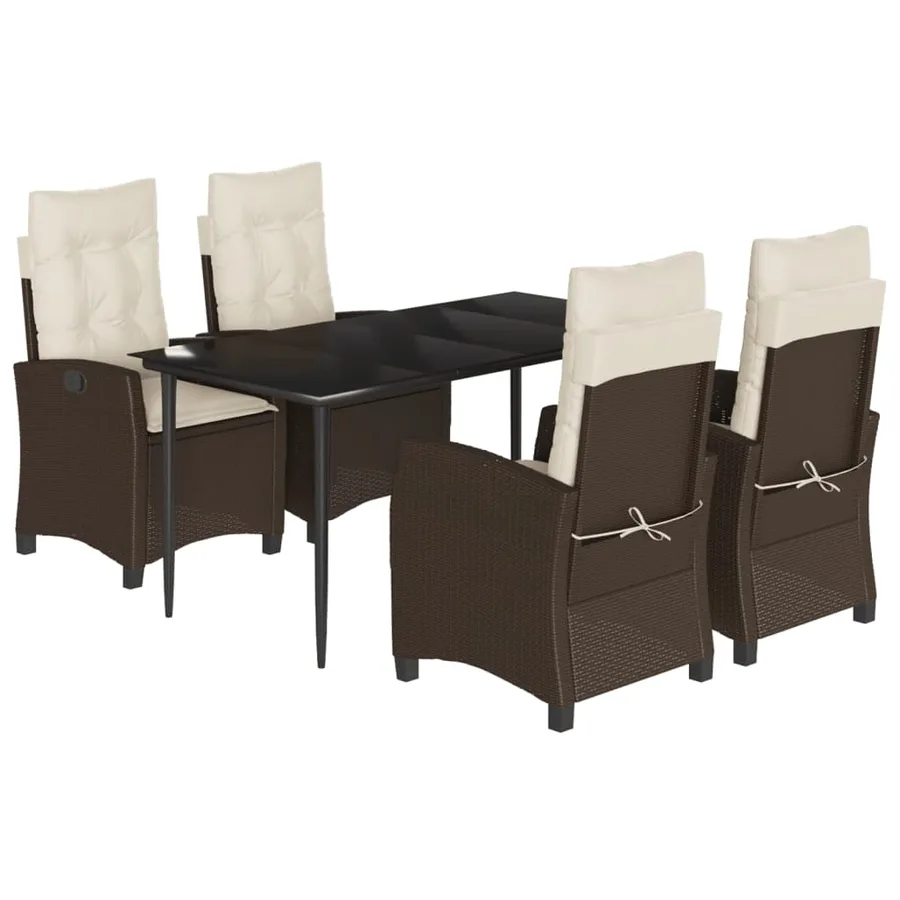 Ensemble à manger de jardin 5 pcs et coussins marron poly rotin - 2