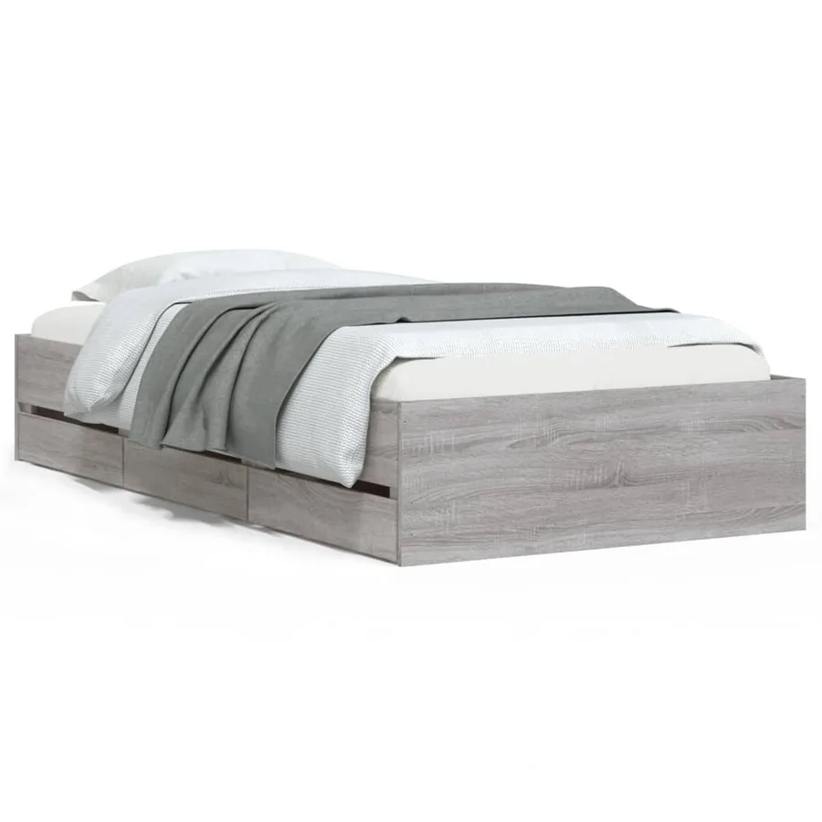 Cadre de lit avec tiroirs sans matelas sonoma gris 90x190 cm - 2