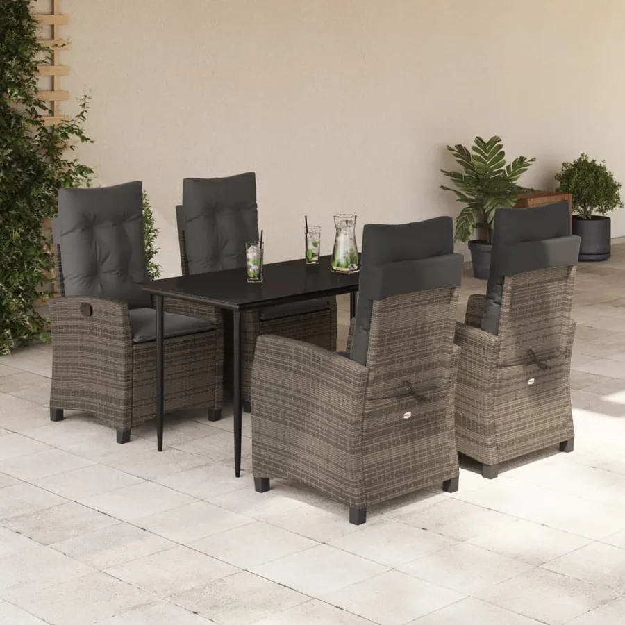Ensemble à manger de jardin 5 pcs coussins gris résine tressée
