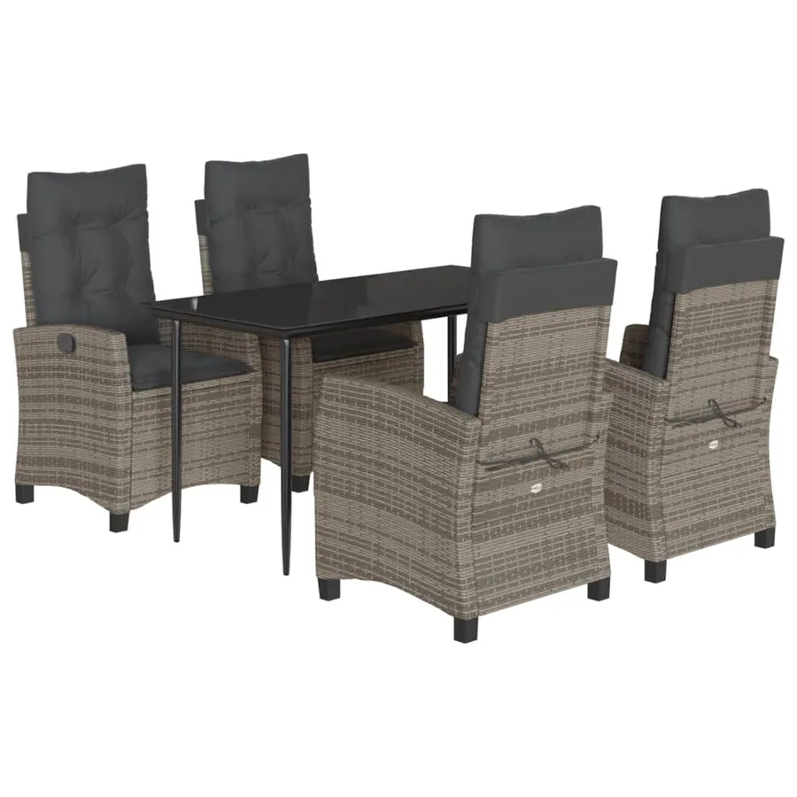 Ensemble à manger de jardin 5 pcs coussins gris résine tressée - 2
