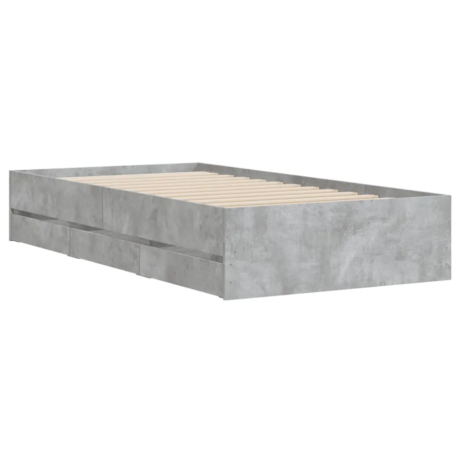 Cadre de lit avec tiroirs sans matelas gris béton 90x190 cm - 4