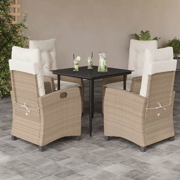 Ensemble à manger de jardin avec coussins 5pcs Beige poly rotin