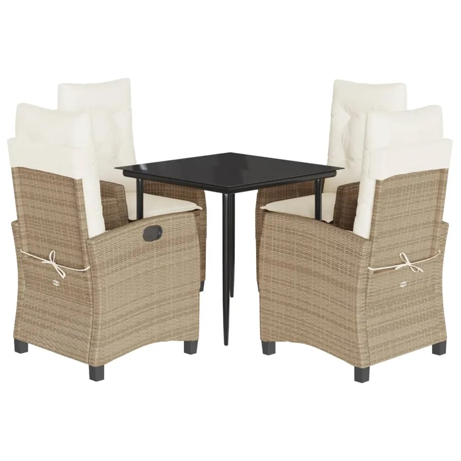 Ensemble à manger de jardin avec coussins 5pcs Beige poly rotin - 2