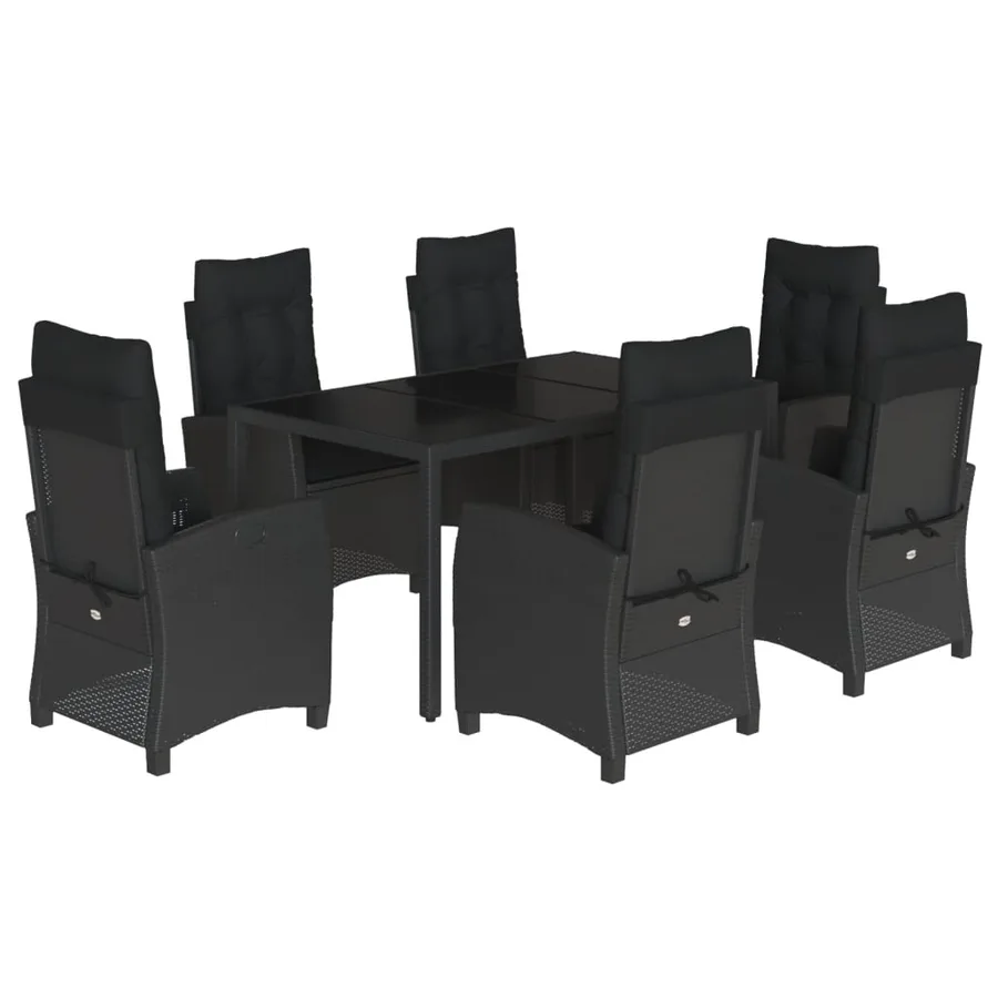 Ensemble à manger de jardin coussins 7pcs Noir Résine tressée - 2