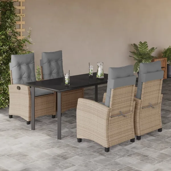 Ensemble à manger de jardin coussins 5 pcs mélange beige rotin
