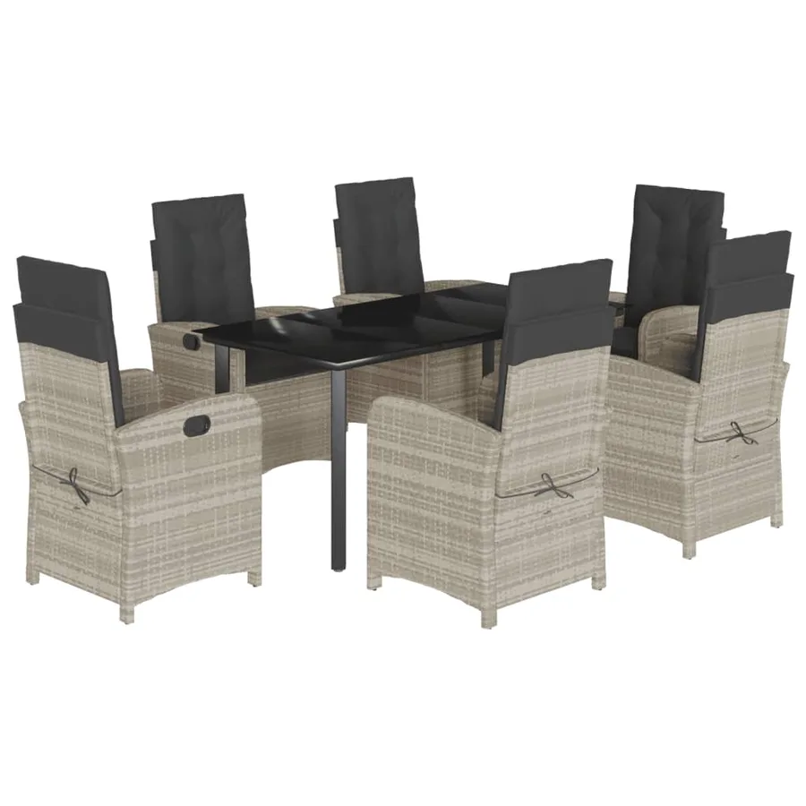 Ensemble à manger de jardin et coussins 7 pcs gris clair rotin - 2