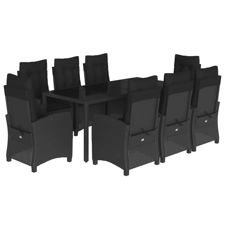 Ensemble à manger de jardin 9pcs coussins noir résine tressée - 2