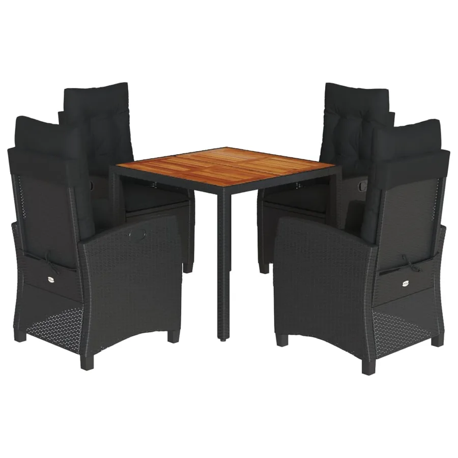 Ensemble à manger de jardin coussins 5pcs Noir Résine tressée - 2