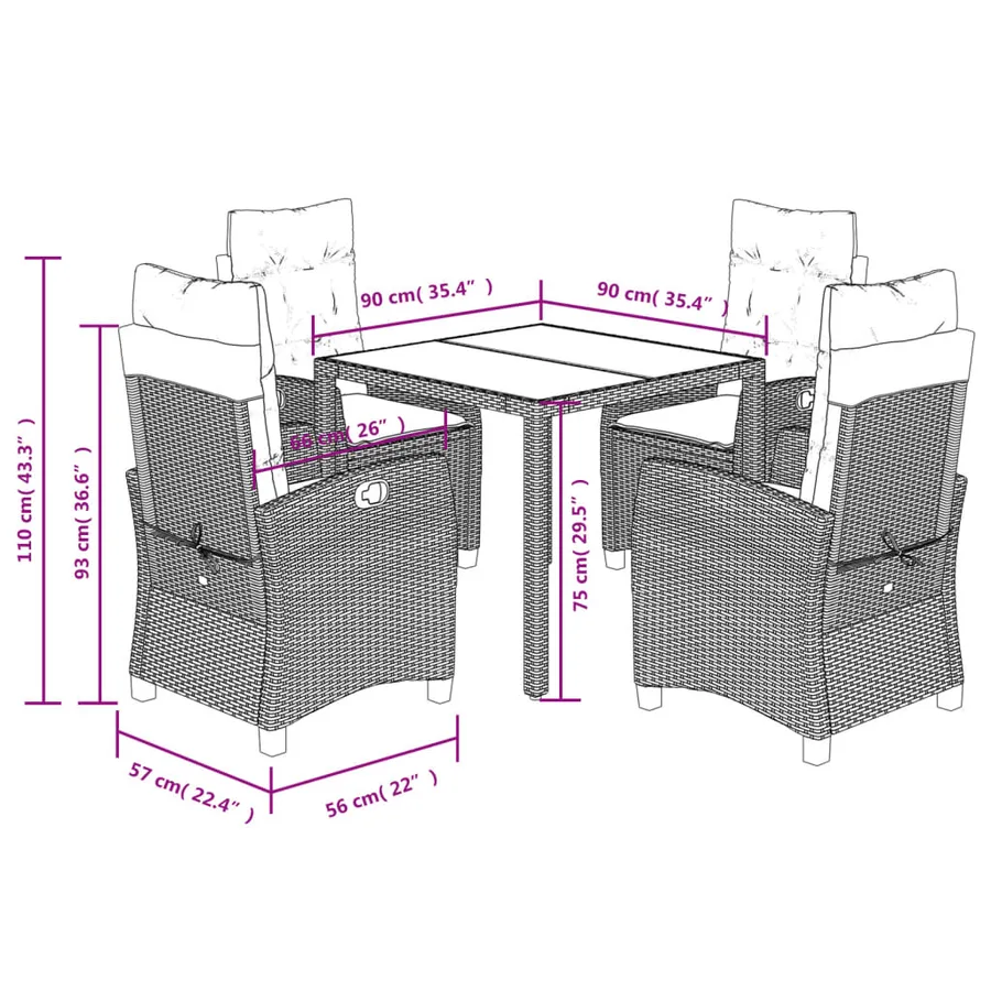 Ensemble à manger de jardin coussins 5pcs Noir Résine tressée - 9