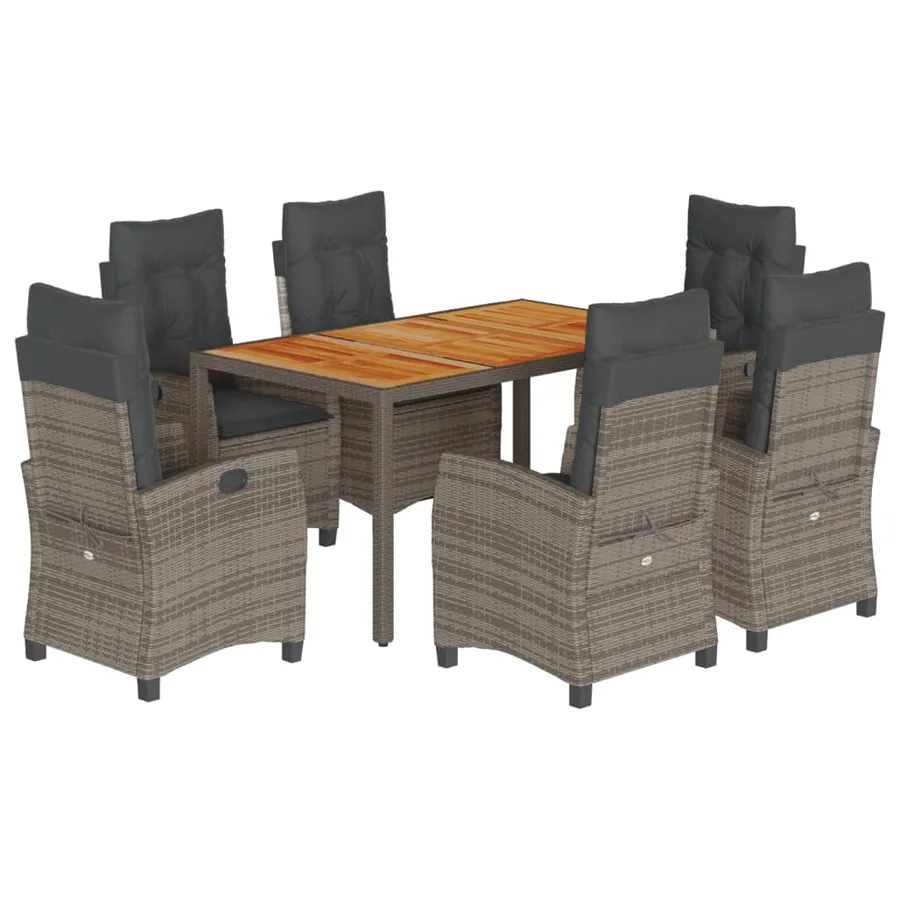 Ensemble à manger de jardin et coussins 7 pcs gris rotin - 2
