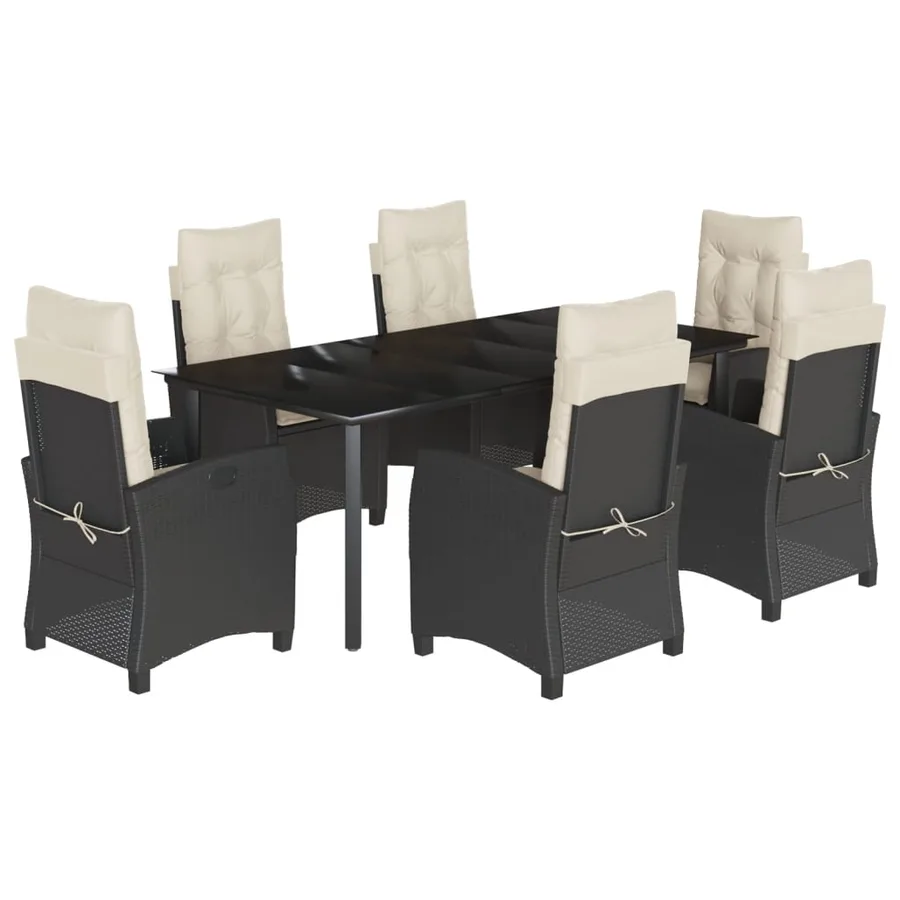 Ensemble à manger de jardin coussins 7pcs Noir Résine tressée - 2