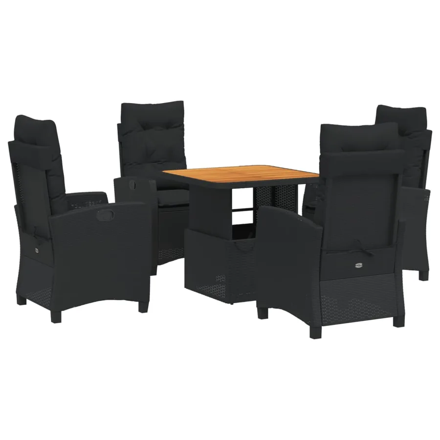 Ensemble à manger de jardin coussins 5pcs Noir Résine tressée - 2