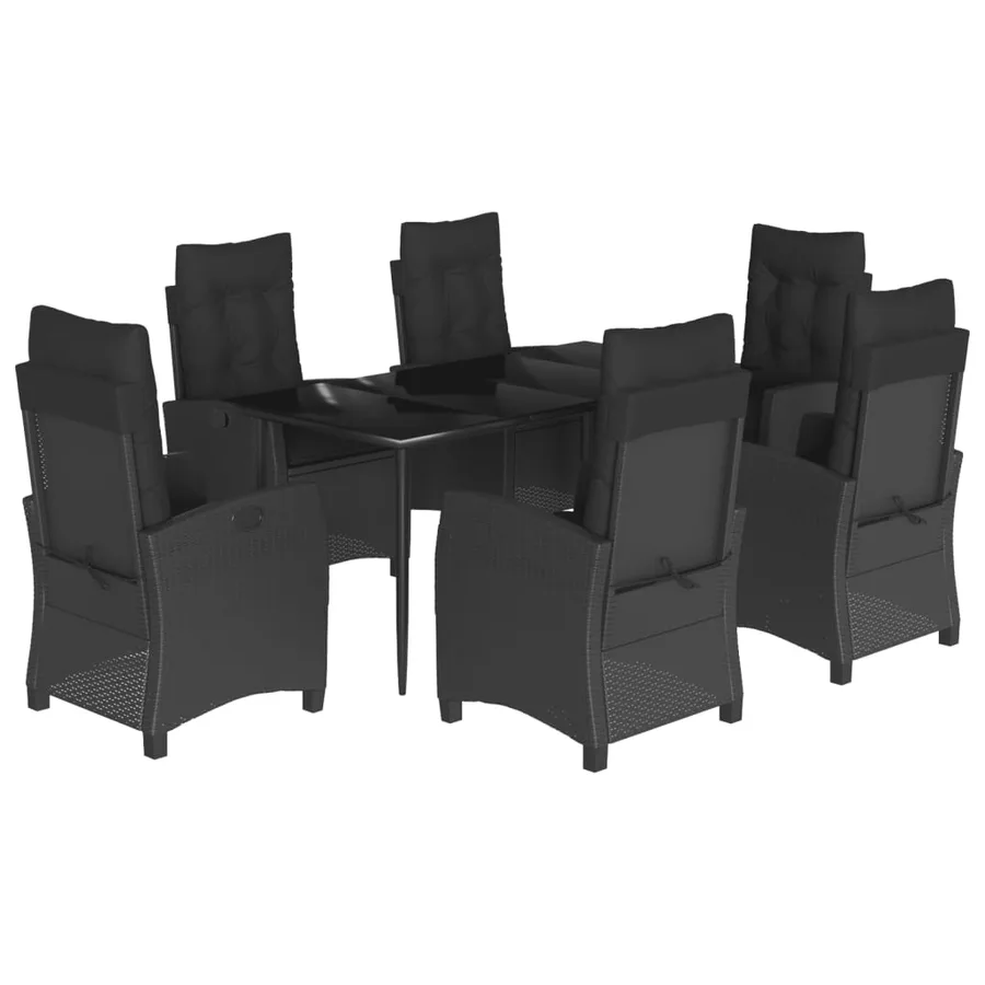 Ensemble à manger de jardin coussins 7pcs Noir Résine tressée - 2