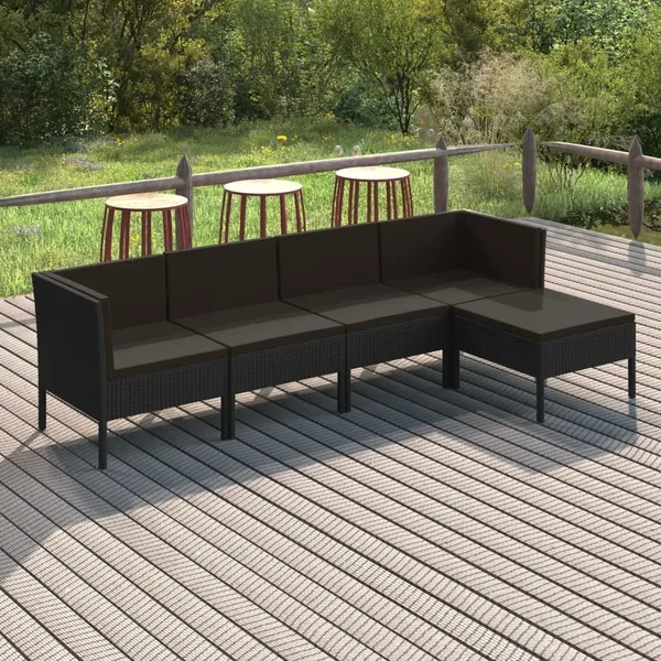 Salon de jardin 5 pcs avec coussins résine tressée noir