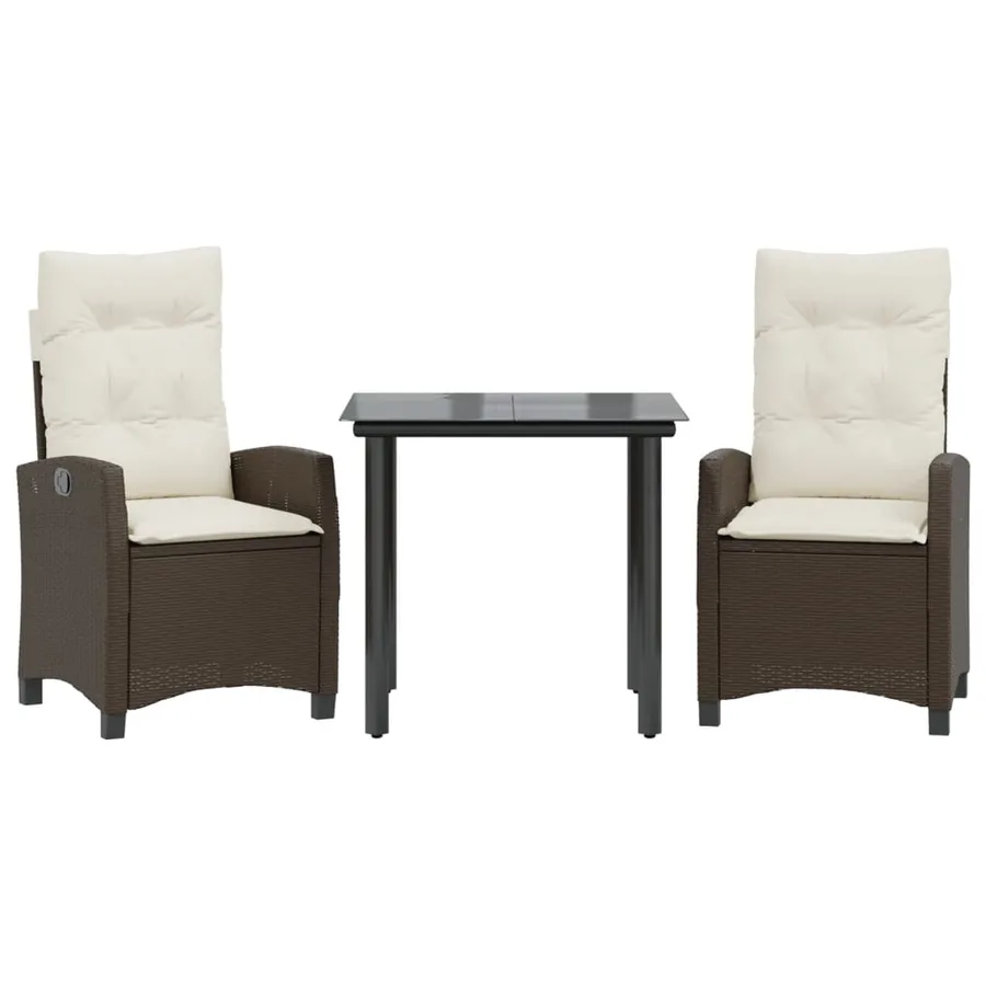 Ensemble à manger de jardin 3 pcs et coussins marron poly rotin - 2