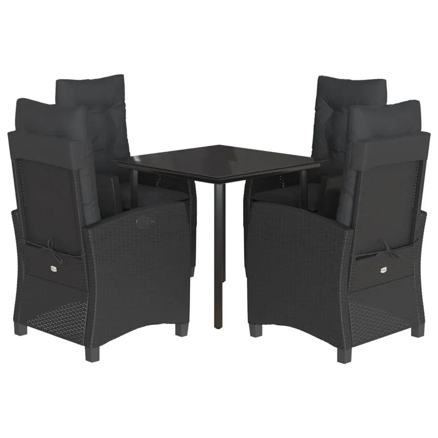 Ensemble à manger de jardin coussins 5pcs Noir Résine tressée - 2