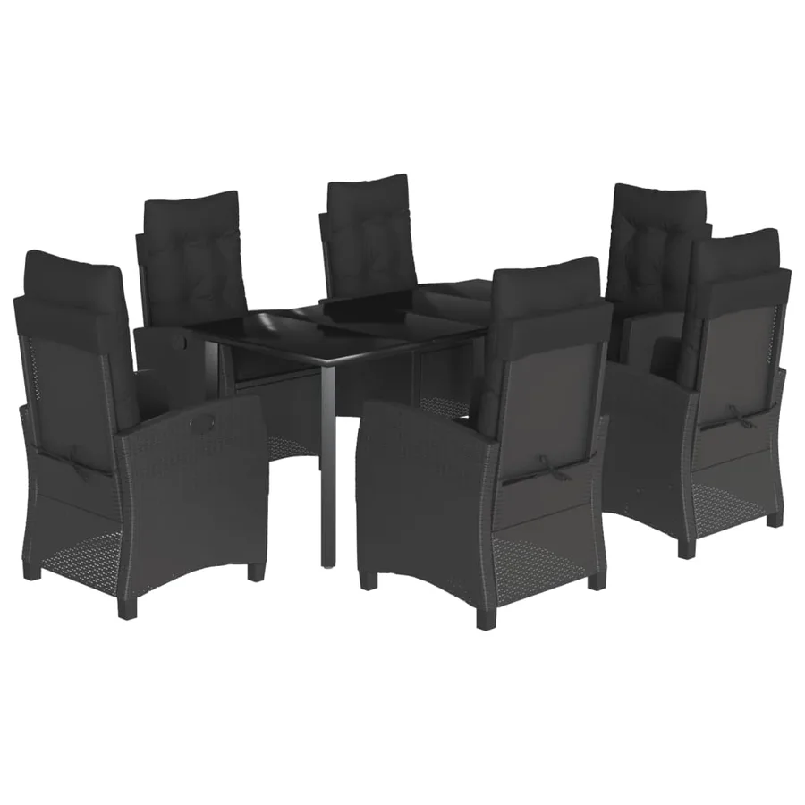 Ensemble à manger de jardin coussins 7pcs Noir Résine tressée - 2