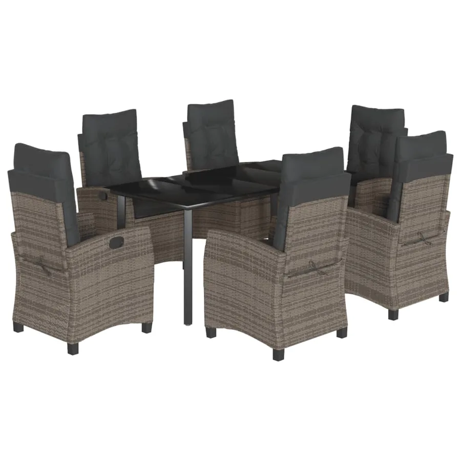 Ensemble à manger de jardin et coussins 7 pcs gris rotin - 2