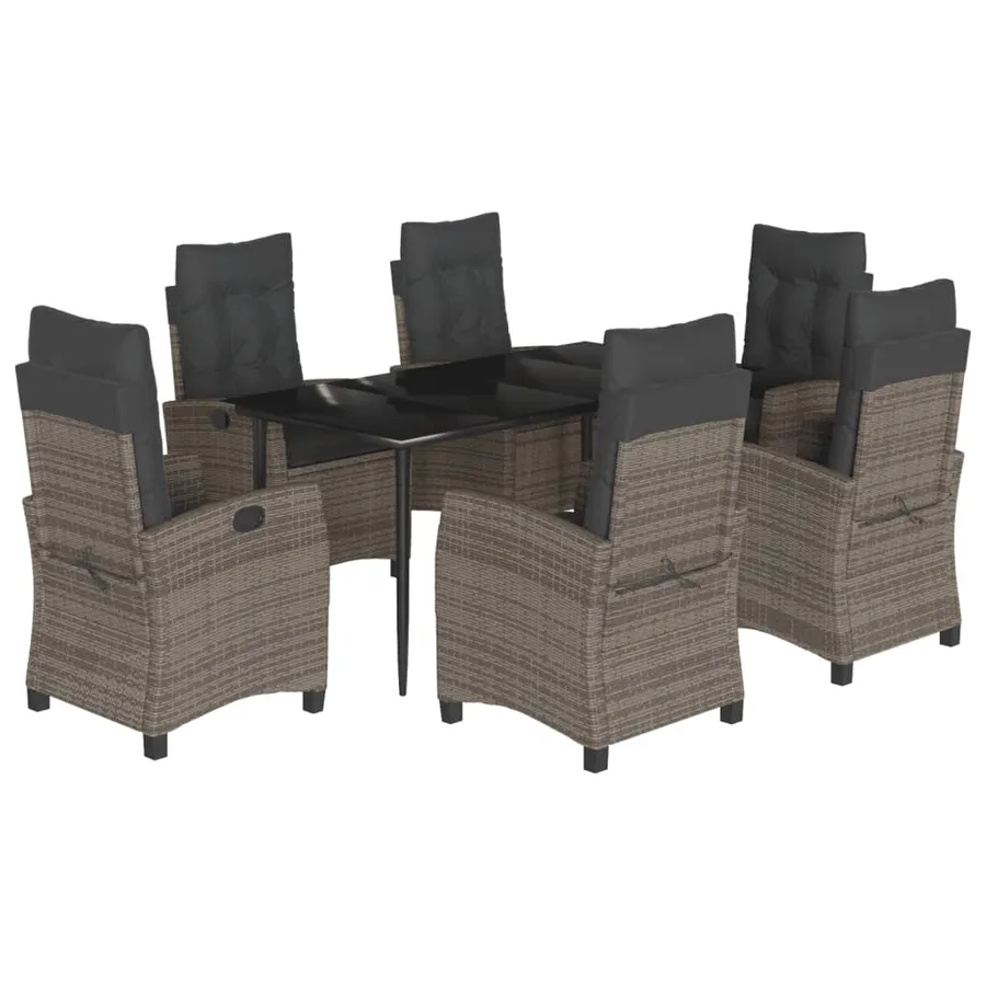 Ensemble à manger de jardin et coussins 7 pcs gris rotin - 2