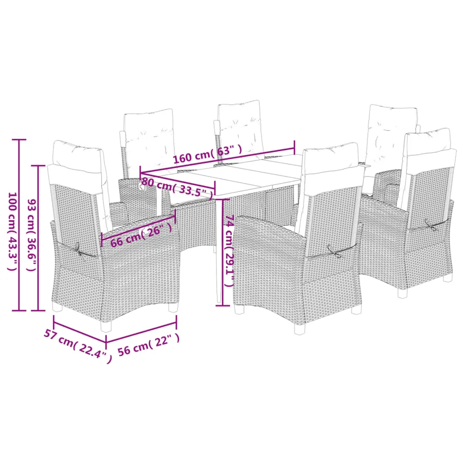 Ensemble à manger de jardin et coussins 7 pcs gris rotin - 9