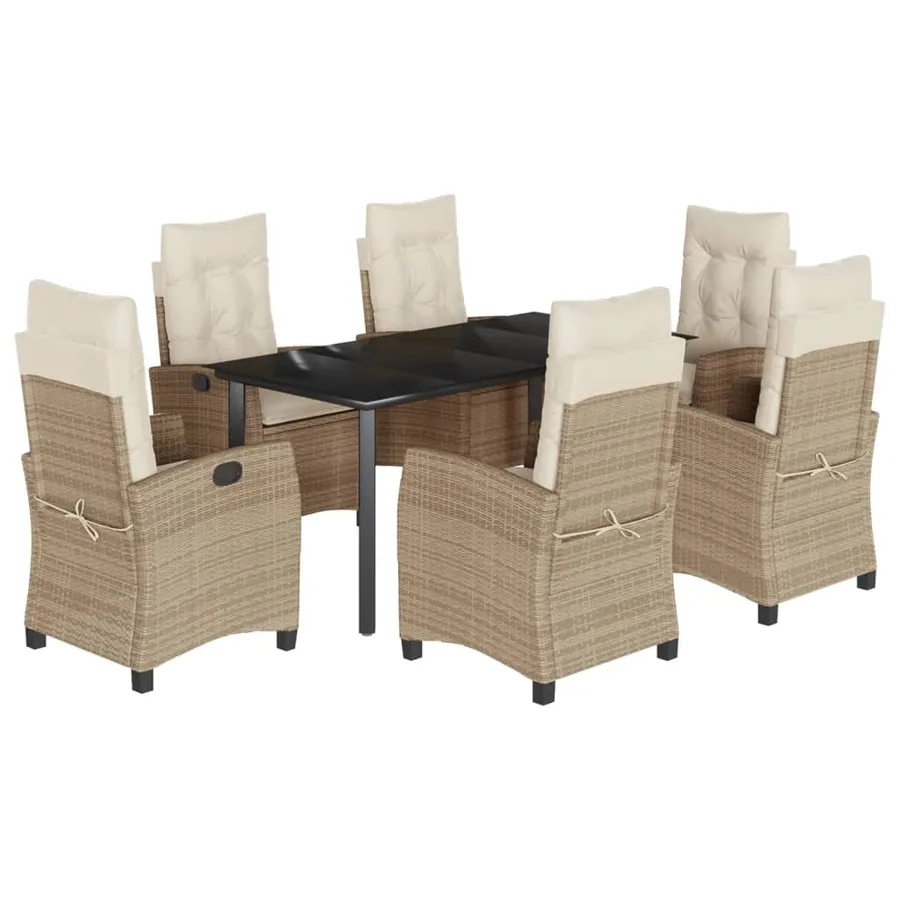 Ensemble à manger de jardin et coussins 7 pcs beige poly rotin - 2