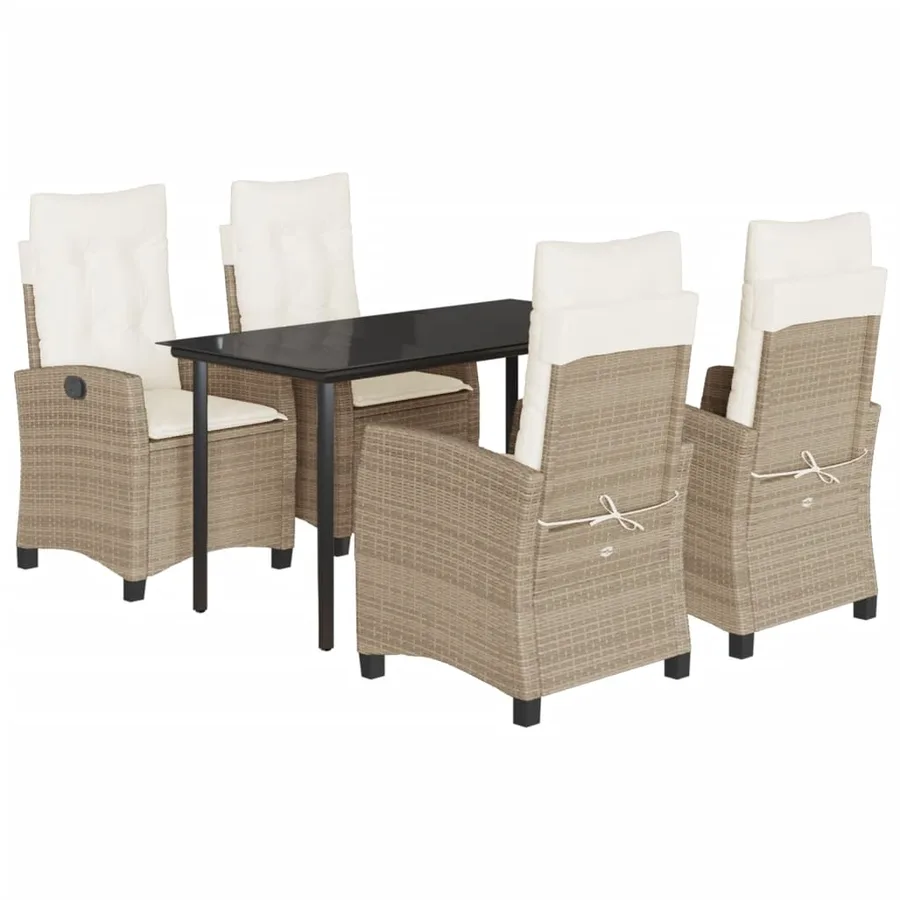 Ensemble à manger de jardin avec coussins 5pcs Beige poly rotin - 2
