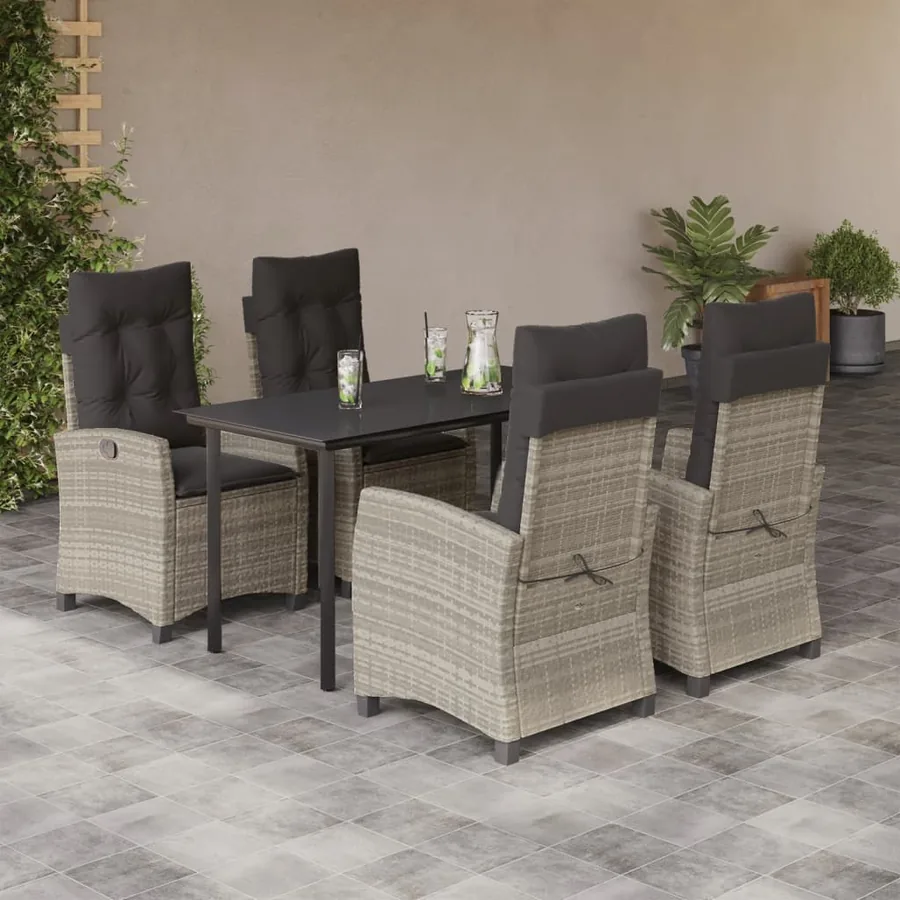 Ensemble à manger de jardin et coussins 5 pcs gris clair rotin