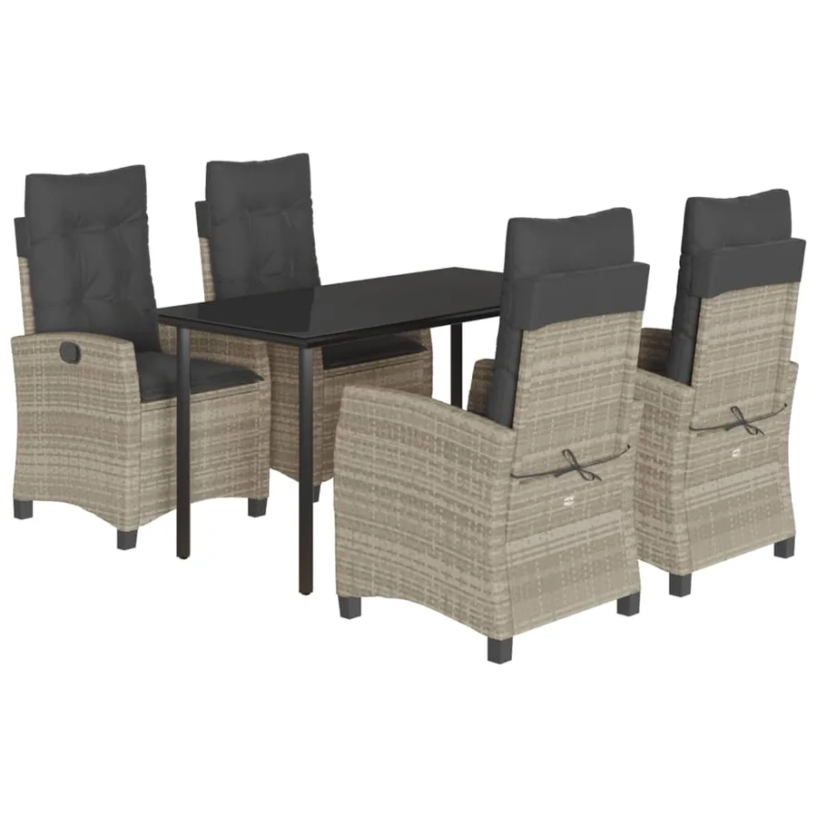Ensemble à manger de jardin et coussins 5 pcs gris clair rotin - 2