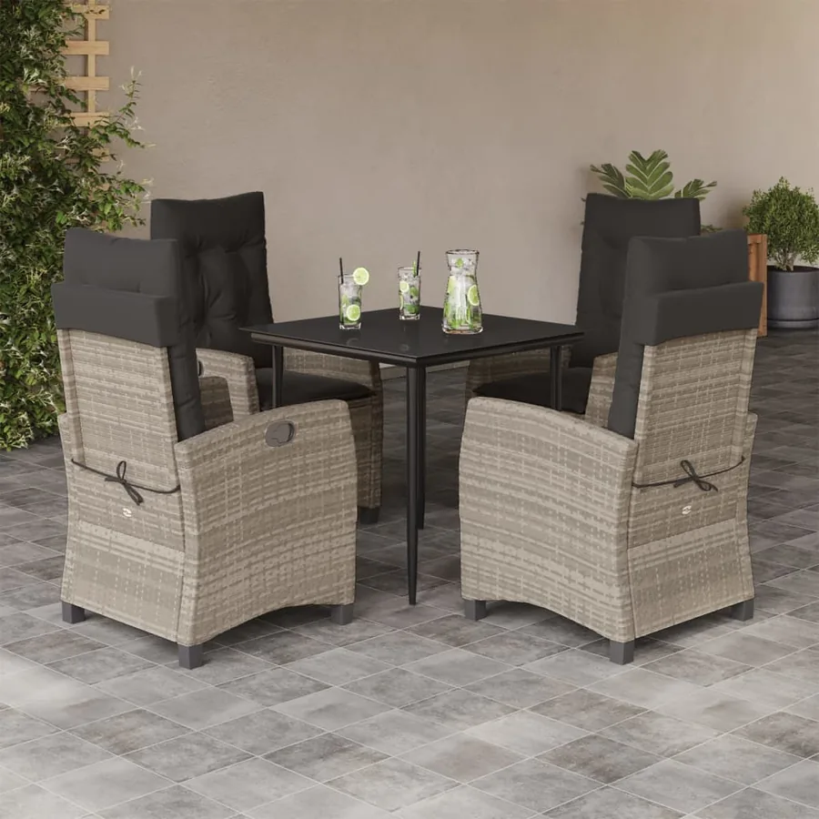Ensemble à manger de jardin et coussins 5 pcs gris clair rotin