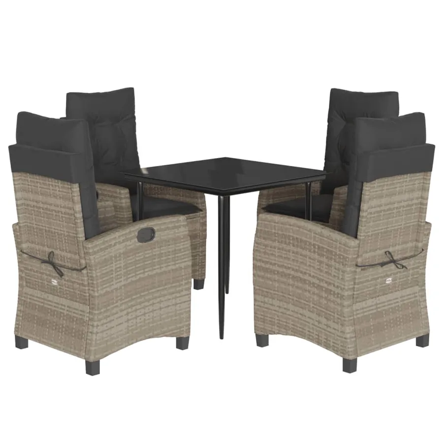 Ensemble à manger de jardin et coussins 5 pcs gris clair rotin - 2