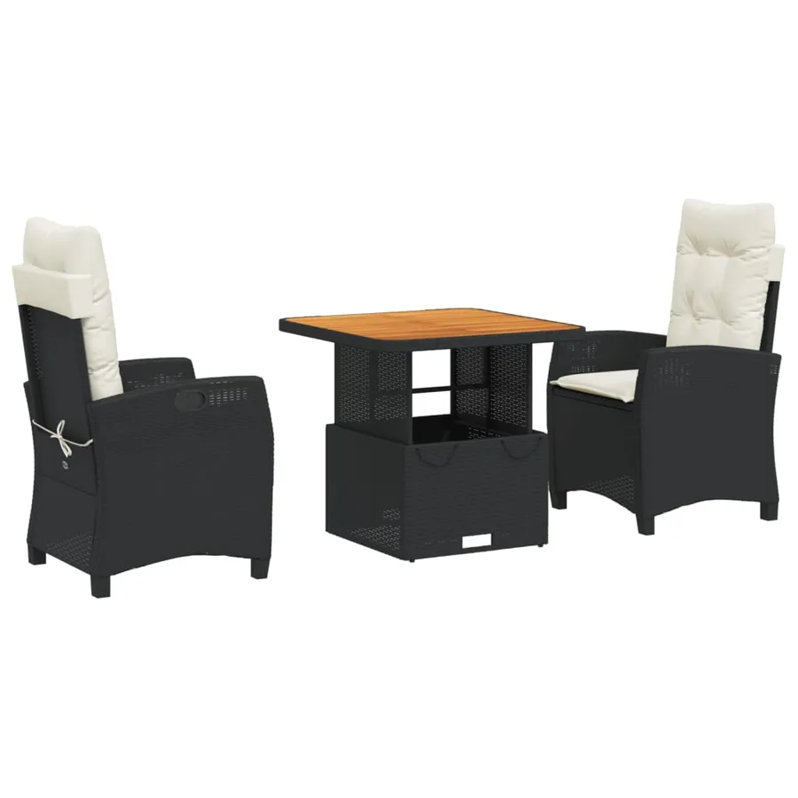 Ensemble à manger de jardin avec coussins 3 pcs Noir - 2