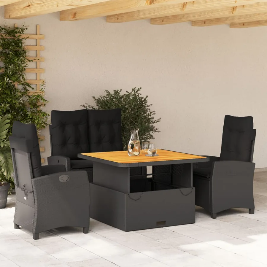 Ensemble à manger de jardin 4 pcs avec coussins noir