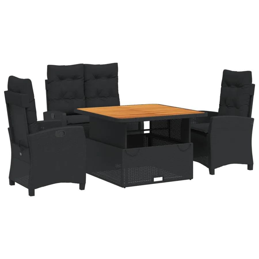 Ensemble à manger de jardin 4 pcs avec coussins noir - 2