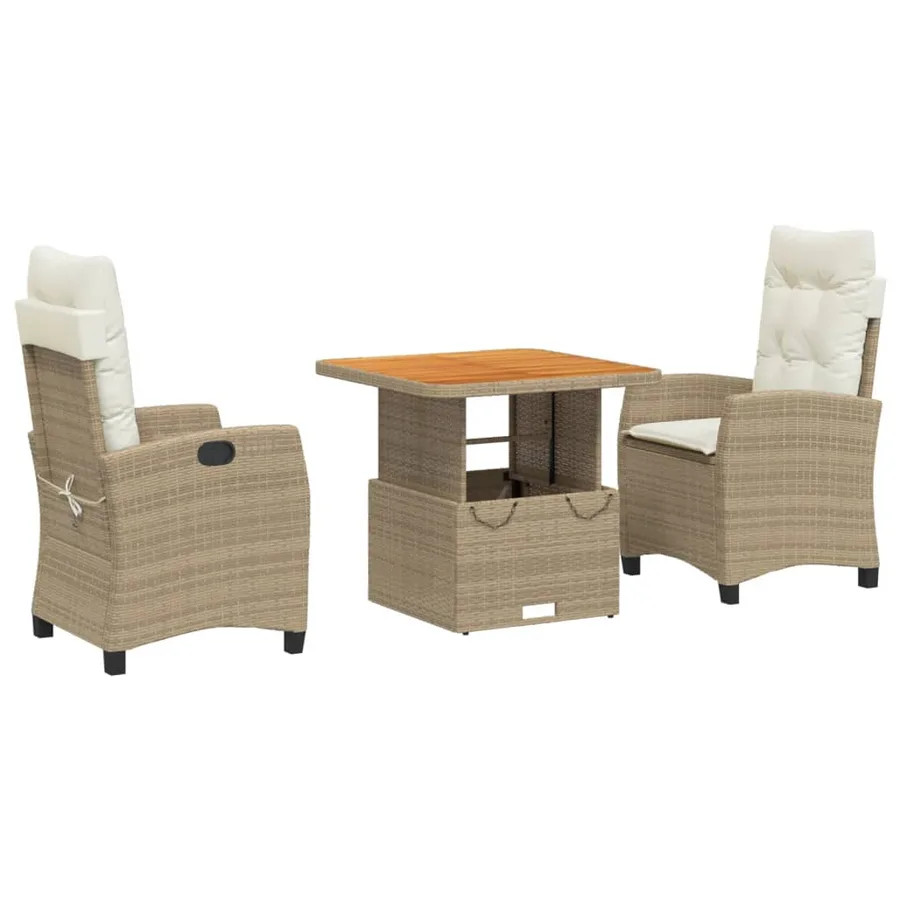 Ensemble à manger de jardin et coussins 3 pcs Beige poly rotin - 2