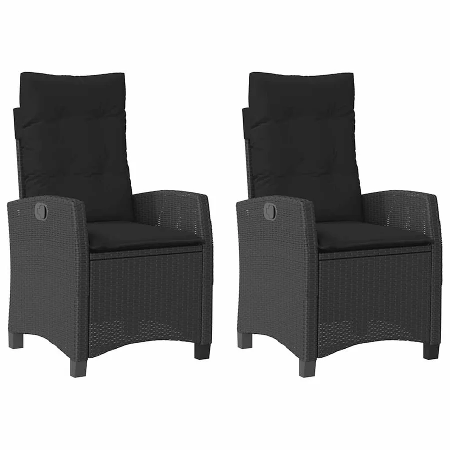 Chaises inclinables de jardin lot de 2 et coussins noir rotin - 2