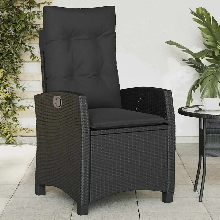 Chaises inclinables de jardin lot de 2 et coussins noir rotin - 3