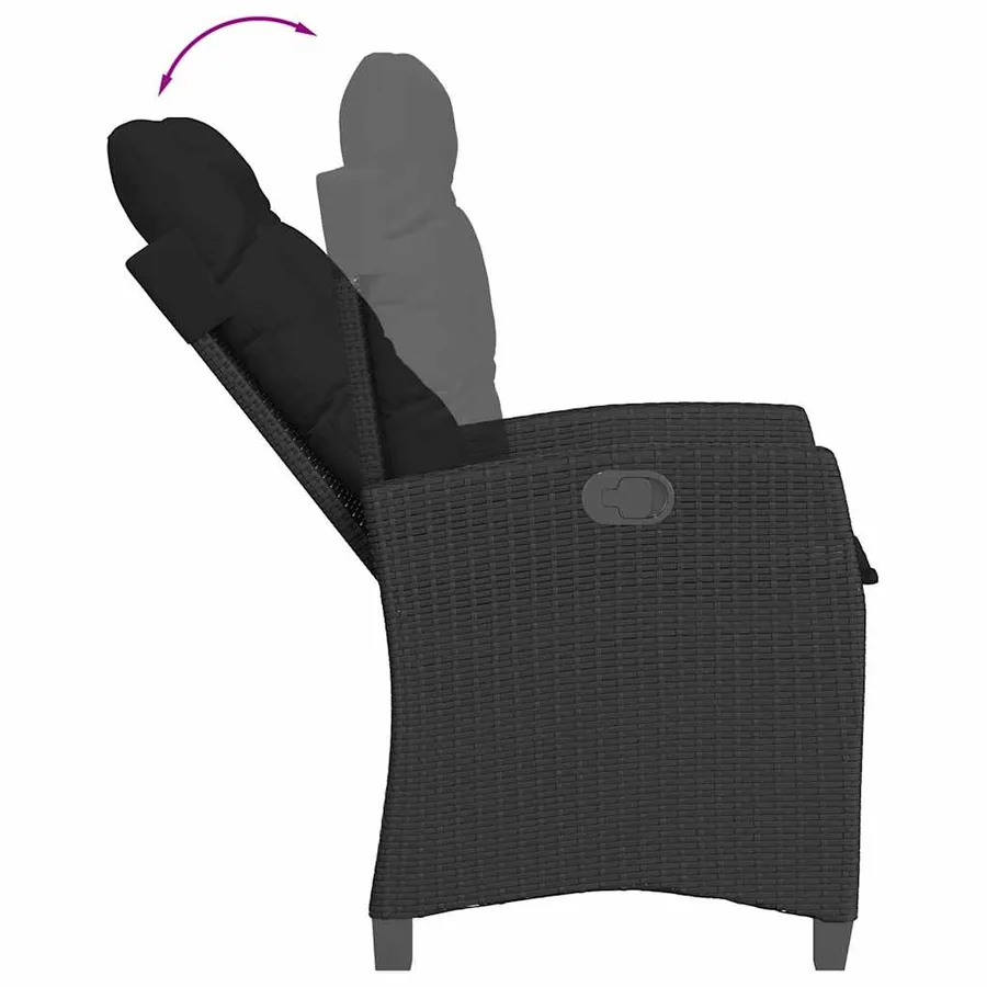 Chaises inclinables de jardin lot de 2 et coussins noir rotin - 8