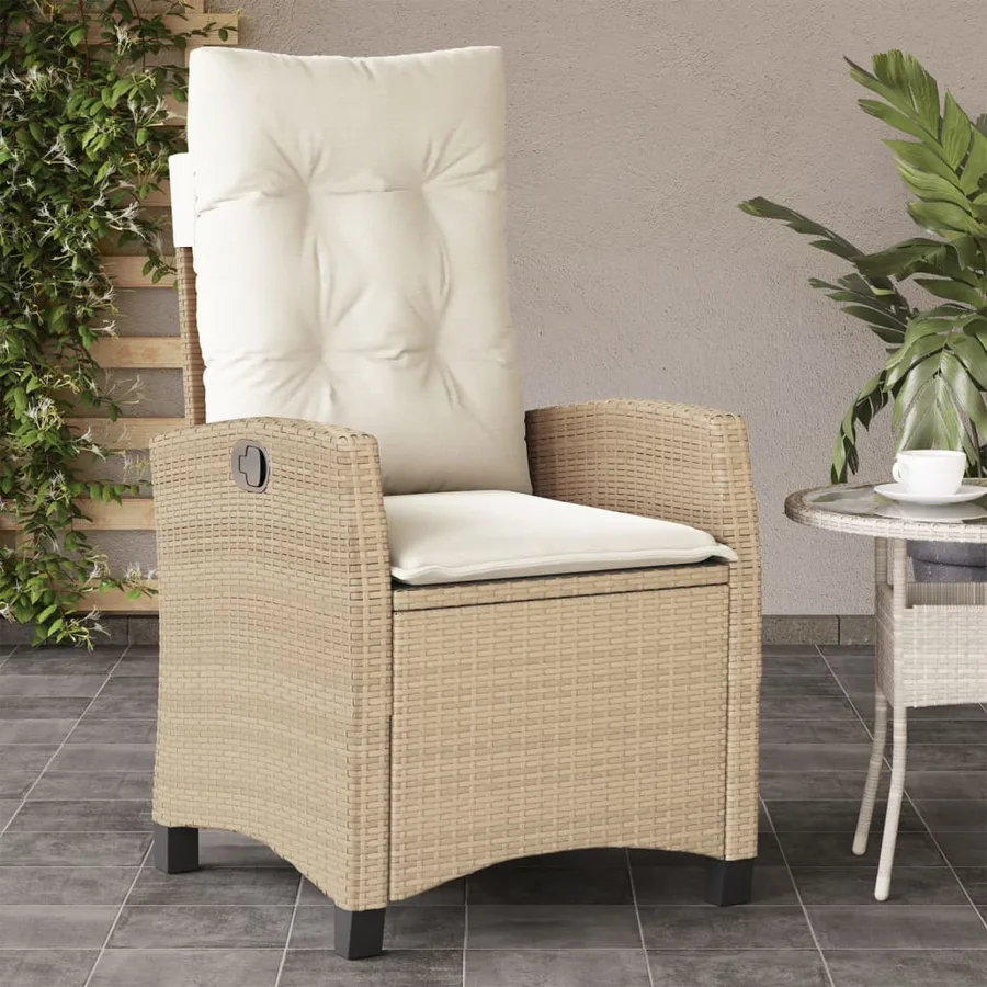 Chaises inclinables de jardin lot de 2 et coussins beige rotin - 3