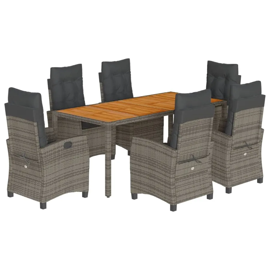 Ensemble à manger de jardin et coussins 7 pcs gris rotin - 2