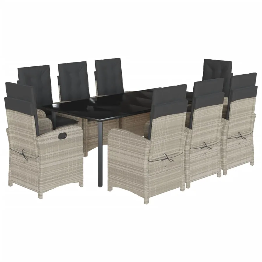 Ensemble à manger de jardin et coussins 9 pcs gris clair rotin - 2
