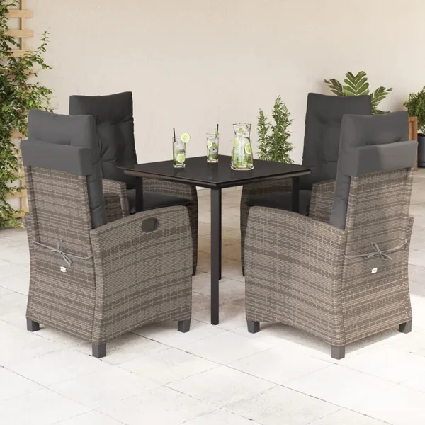Ensemble à manger de jardin 5 pcs coussins gris résine tressée